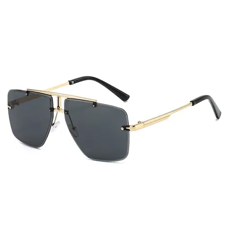 Oversized Rimless Square Sunglasses Fashion Metal Double Bridge UV400 Protection Retro Trendy Eyewear Unisex
