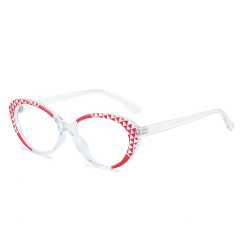 Montature Occhiali Da Vista Cat Eye TR90 Anti Luce Blu Trasparente Motivo Geometrico Moda Donna