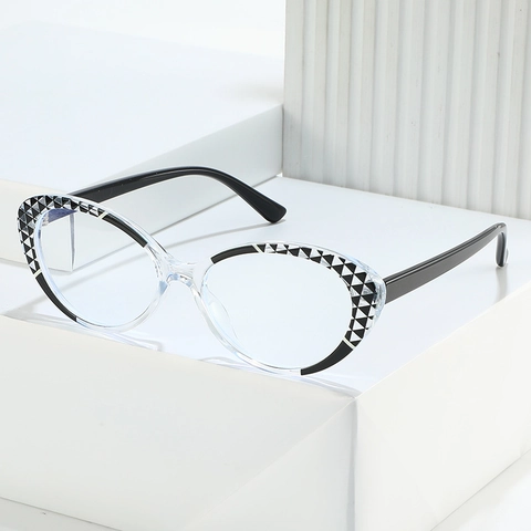 Montature Occhiali Da Vista Cat Eye TR90 Anti Luce Blu Trasparente Motivo Geometrico Moda Donna