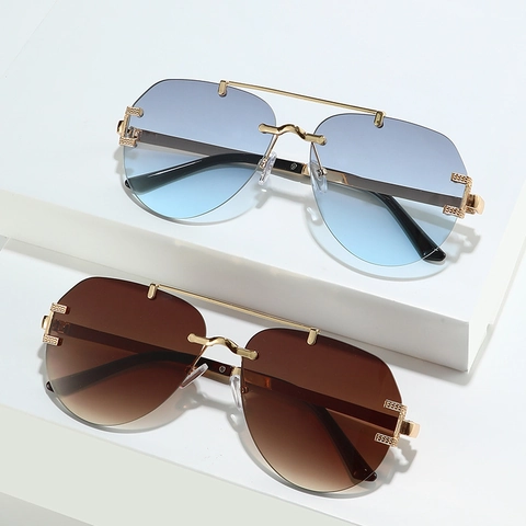 Übergroße Randlose Pilotenbrille Metallrahmen UV400 Schutz Doppelbrücke Mode Brille Trendiger Stil Unisex