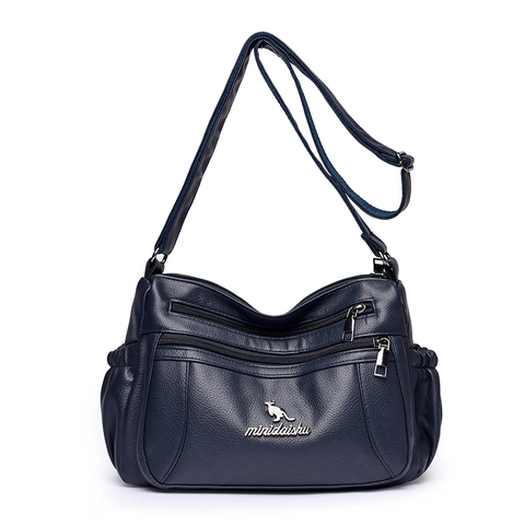 Women Crossbody Bag Multi-Pocket Shoulder Bag PU Leather Lychee Pattern Fashion Retro Functional Casual Satchel