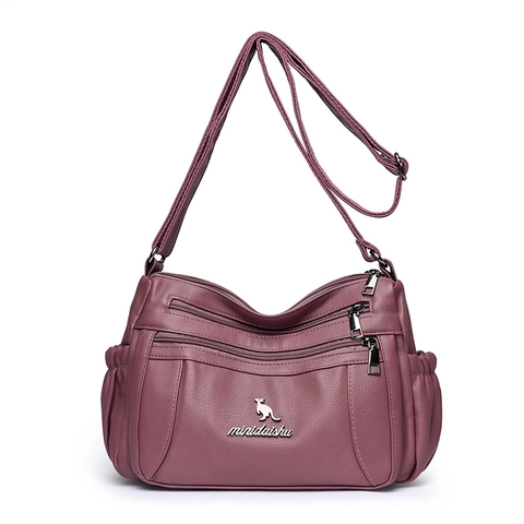 Women Crossbody Bag Multi-Pocket Shoulder Bag PU Leather Lychee Pattern Fashion Retro Functional Casual Satchel