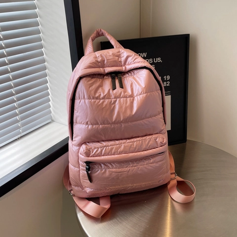 Dames Puffer Rugzak Gewatteerd Nylon Grote Capaciteit Lichtgewicht Casual Streetwear Stijl Glanzende Zachte Dagrugzak