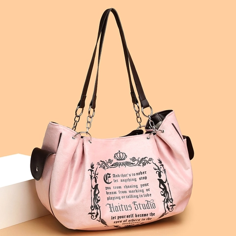 Vintage Samt Tote Bag Gotischer Kronenprint Große Kapazität Y2K Retro Style Metallkette Weiche Velours Schultertasche Damen