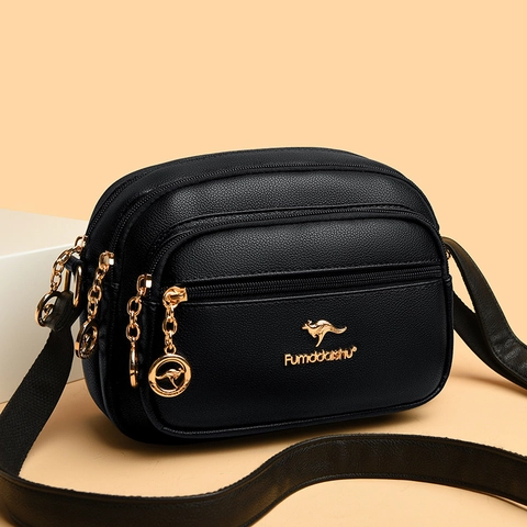 Women Crossbody Bag Lychee Texture PU Leather Multi Zipper Compartments Shoulder Bag Casual Travel Phone Purse