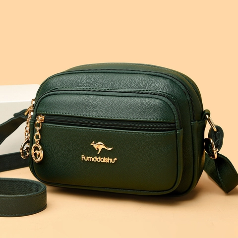 Women Crossbody Bag Lychee Texture PU Leather Multi Zipper Compartments Shoulder Bag Casual Travel Phone Purse