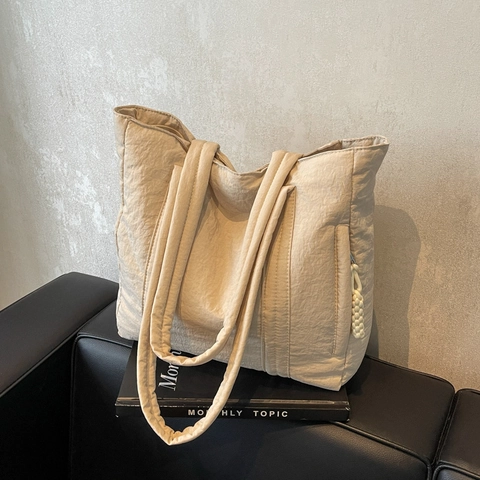 Große Kapazität Tote Bag Gekräuselter Stoff Gesteppte Gepolsterte Schultertasche Für Frauen Lässig Pendler Student