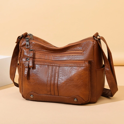 Borsa A Tracolla Retro Da Donna In Morbida Pelle PU Con Tasche Multiple A Cerniera Grande Capacità Borsa Vintage Casual
