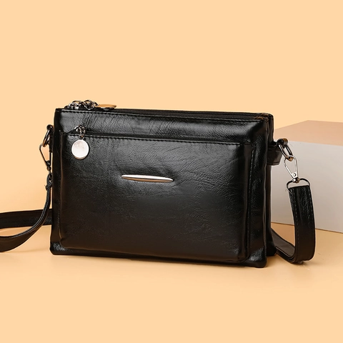 Sac Bandoulière Femme Multi-Couches Cuir PU Texture Souple Grande Capacité Sac À Épaule Multi-Poches Mode Quotidien