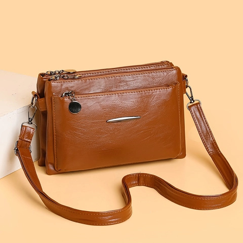 Sac Bandoulière Femme Multi-Couches Cuir PU Texture Souple Grande Capacité Sac À Épaule Multi-Poches Mode Quotidien