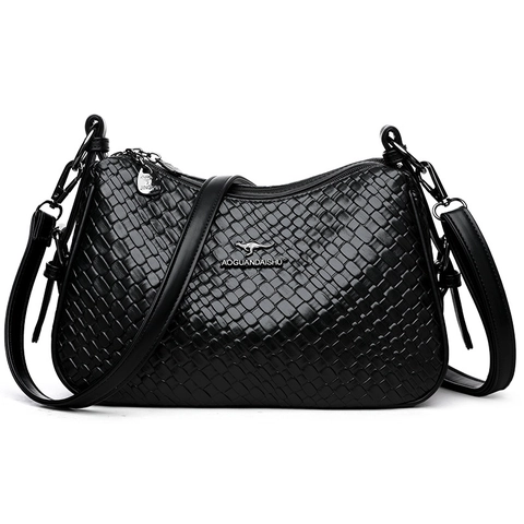 Sac À Épaule Tissé Femmes Cuir PU Grande Capacité Multi Couches Fermeture Éclair Sac Bandoulière Décontracté