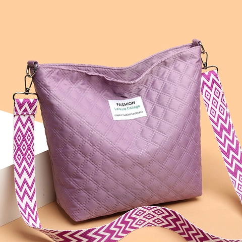 Quilted Crossbody Bag For Women Oxford Cloth Diamond Lattice Large Capacity Wide Patterned Strap Casual Fashion