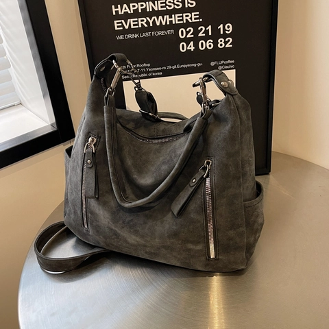 Borsa A Spalla In Pelle PU Opaca Grande Capacità Con Doppie Cerniere Verticali Borsa Hobo Vintage Per Donna