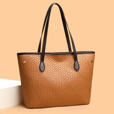 Retro Gewebte Tragetasche Für Frauen Große Kapazität PU Leder Schultertasche Für Pendler Minimalistischer Street Style