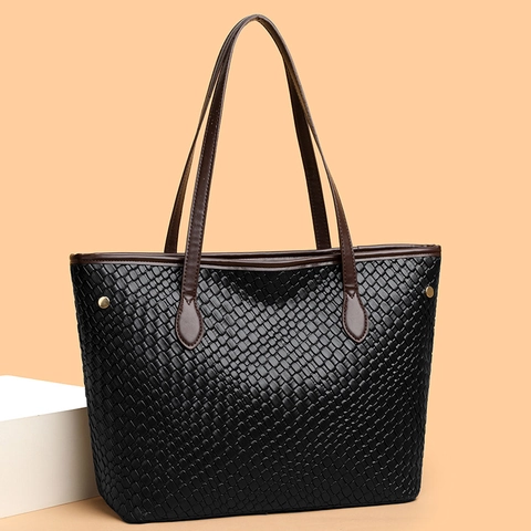 Retro Gewebte Tragetasche Für Frauen Große Kapazität PU Leder Schultertasche Für Pendler Minimalistischer Street Style