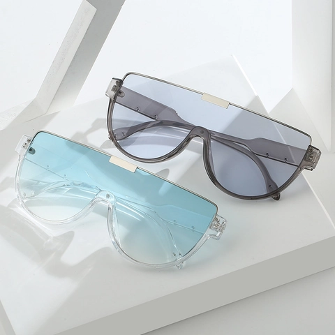Shield Sonnenbrille Übergroß Mode Integrierte Linse Metallbesatz PC Material UV400 Schutz Outdoor Fahren Herren Damen