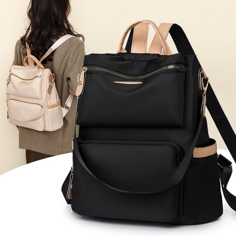 Fashion Backpack Women Nylon Minimalist Large Capacity Multi Pocket Travel Rucksack Lightweight Waterproof Urban Versatile