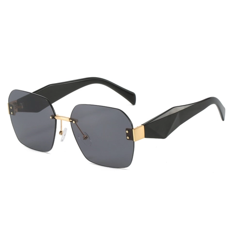 Frameless Square Sunglasses Fashion PC Gradient Lens UV400 Protection Diamond Cut Geometric Temples Trendy Eyewear