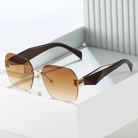 Frameless Square Sunglasses Fashion PC Gradient Lens UV400 Protection Diamond Cut Geometric Temples Trendy Eyewear