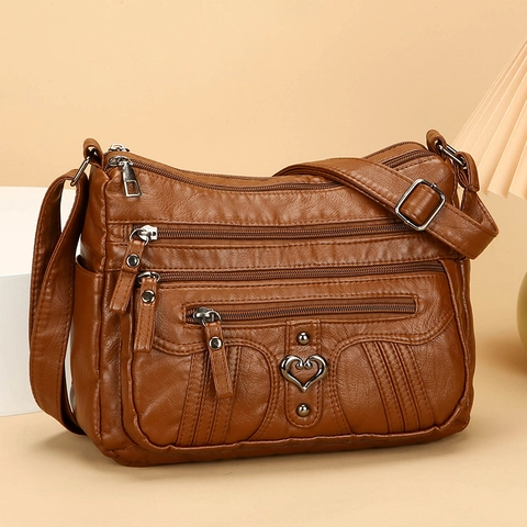 Borsa A Tracolla Retro Da Donna In Morbida Pelle PU Con Tasche Multiple E Fibbia A Cuore Grande Capacità Casual