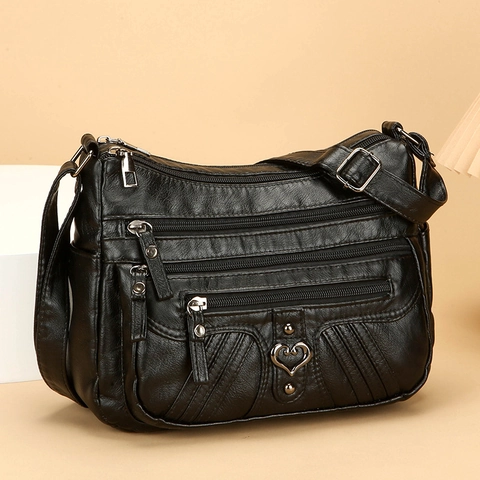 Borsa A Tracolla Retro Da Donna In Morbida Pelle PU Con Tasche Multiple E Fibbia A Cuore Grande Capacità Casual