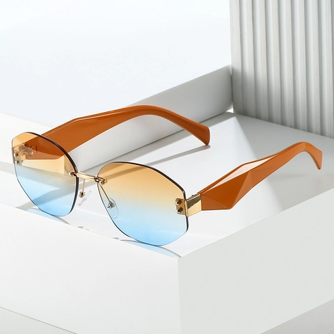 Modieuze Randloze Zonnebril Polygoon Verloop PC-Lens UV400-Bescherming Geometrisch Gesneden Poten Voor Dames Heren