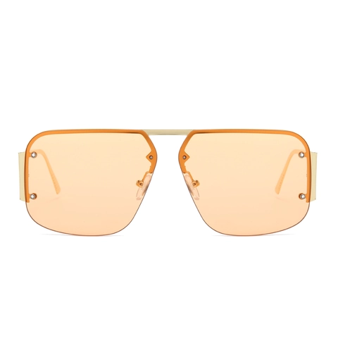 Lunettes De Soleil Carrées Surdimensionnées Monture Métal Verres Dégradés UV400 Aviateur Rétro Branches Ajourées Unisexe