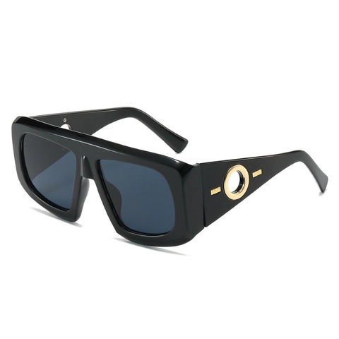 Oversized Square Sunglasses Retro Geometric Frame UV400 Protection PC Lens Golden Metal Round Decor Fashion Eyewear