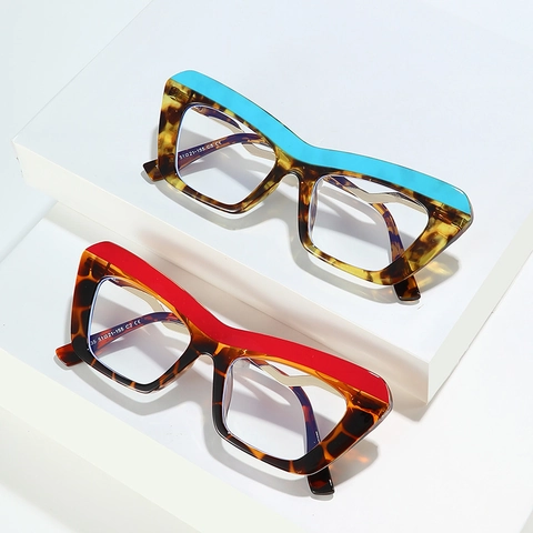 Occhiali Da Vista Cat Eye Anti Luce Blu Montatura PC Stanghette In Metallo Ondulato Oro Retro
