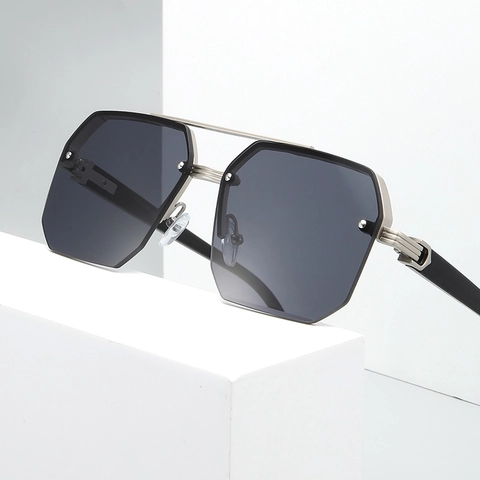 Lunettes De Soleil Octogonales À La Mode Monture En Métal Lentille PC Protection UV400 Double Pont Géométrique Pour Hommes Femmes