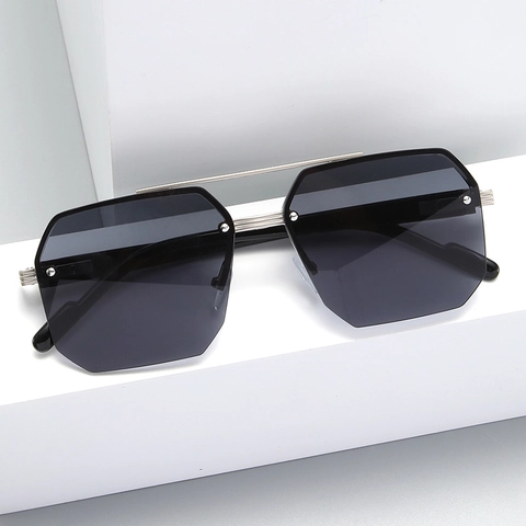 Lunettes De Soleil Octogonales À La Mode Monture En Métal Lentille PC Protection UV400 Double Pont Géométrique Pour Hommes Femmes