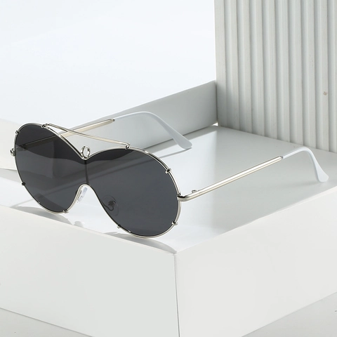 Oversized One Piece Polarized Sunglasses Metal Frame UV400 Protection Fashion Hip Hop Shield Eyewear Unisex
