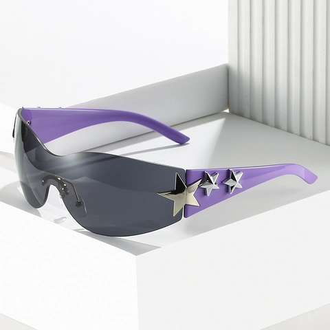 Gafas De Sol Escudo Sin Montura Y2K Con Decoración Estrella Metal Lente PC UV400 Moda Hip Hop Para Hombre Mujer