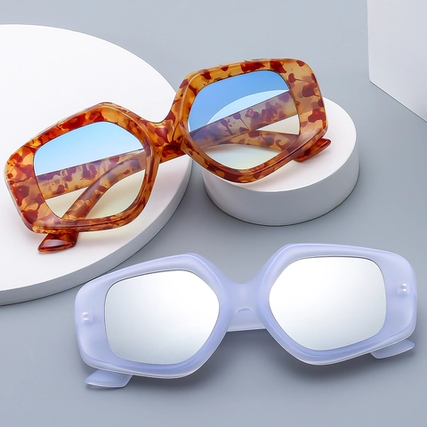 Geometric Oversized Sunglasses PC Frame UV400 Protection Fashion Hexagon Eyewear Men Women