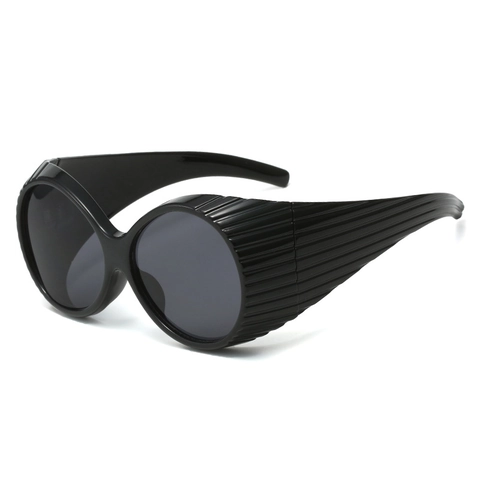 Vintage Round Oversized Sunglasses PC Ribbed Texture Side Shields UV400 Protection Fashion Eyewear Unisex