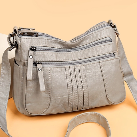 Sac À Épaule Femme Cuir PU Souple Multi Poches Sac Bandoulière Mode Minimaliste Quotidien Voyage Sac Messager Pour Dame