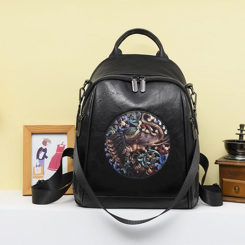 Zaino Da Donna Con Motivo Elefante Etnico Pelle PU Retro Versatile Moda Borsa Da Viaggio