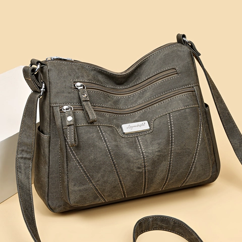 Borsa Tracolla Donna Tasche Multiple Cerniera Pelle PU Lavata Grande Capacità Retro Borsa Spalla Casual Versatile