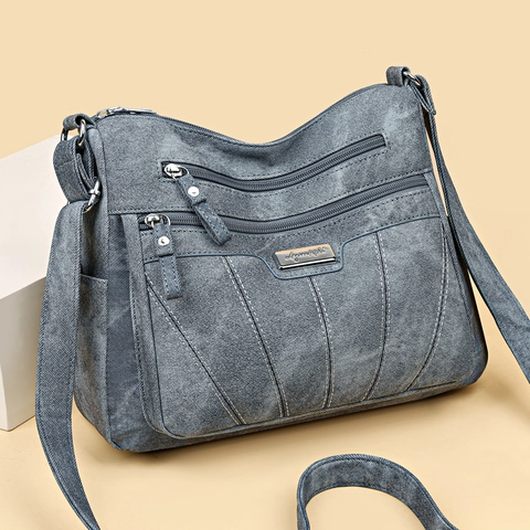 Borsa Tracolla Donna Tasche Multiple Cerniera Pelle PU Lavata Grande Capacità Retro Borsa Spalla Casual Versatile