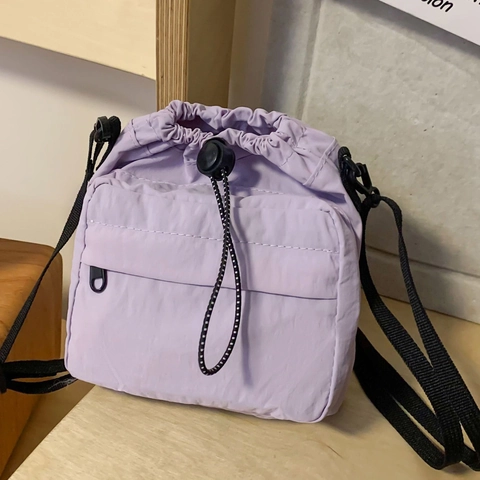 Mini Sac Bandoulière Sac De Téléphone Nylon Léger Plissé Cordon Poche Zippée Sangle Réglable Style Harajuku Décontracté Femmes