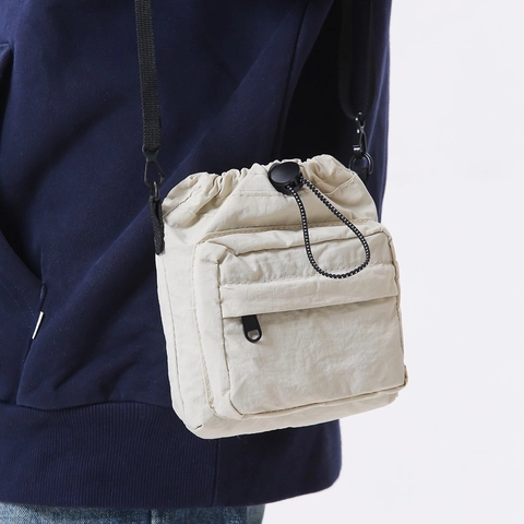 Mini Sac Bandoulière Sac De Téléphone Nylon Léger Plissé Cordon Poche Zippée Sangle Réglable Style Harajuku Décontracté Femmes
