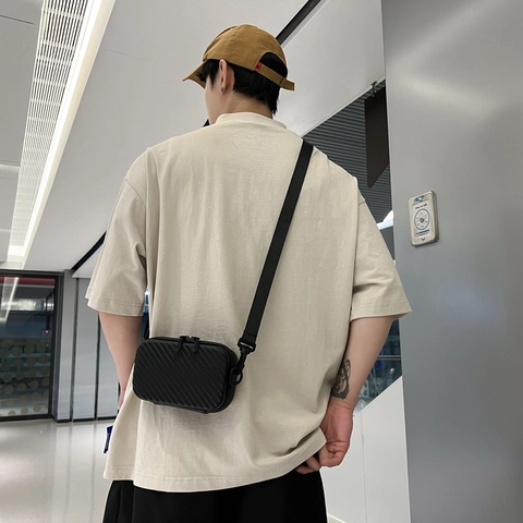 Mini Bolso Bandolera Estilo Maleta Rígido Textura Rayada Bolsa Para Teléfono Doble Cremallera Bolso De Hombro Moderno