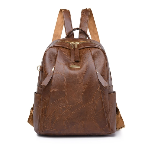 Vintage PU Leather Backpack Large Capacity Anti Theft Waterproof School Travel Casual Daypack For Women Fashion Plain