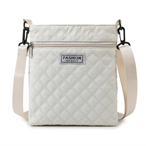 Women Quilted Nylon Crossbody Bag Small Rhombus Pattern Water Repellent Shoulder Bag Casual Lightweight Fashion Purse