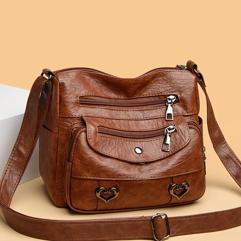 Borsa A Tracolla Rétro In Pelle PU Da Donna Tasche Multiple Decorazione Cuore Cinturino Regolabile Semplice Casual