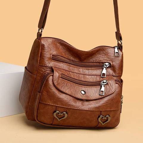 Borsa A Tracolla Rétro In Pelle PU Da Donna Tasche Multiple Decorazione Cuore Cinturino Regolabile Semplice Casual