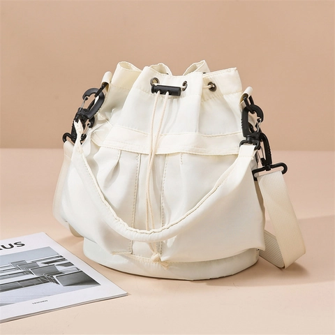 Dames Oxford Stof Emmer Tas Geplooid Trekkoord Schoudertas Waterafstotend Grote Capaciteit Crossbody Tas Koreaanse Stijl Reishandtas