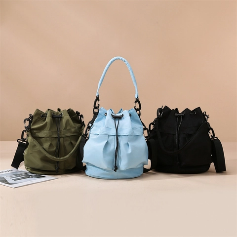 Dames Oxford Stof Emmer Tas Geplooid Trekkoord Schoudertas Waterafstotend Grote Capaciteit Crossbody Tas Koreaanse Stijl Reishandtas