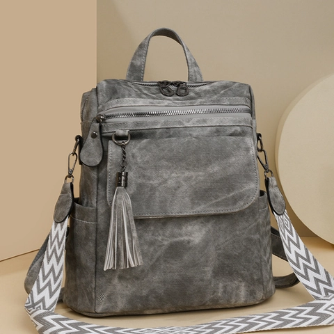 Women Casual Nylon Backpack Vintage Large Capacity School Bookbag With Tassel Wide Strap Waterproof Travel Daypack