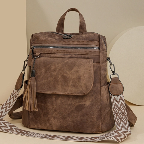 Women Casual Nylon Backpack Vintage Large Capacity School Bookbag With Tassel Wide Strap Waterproof Travel Daypack